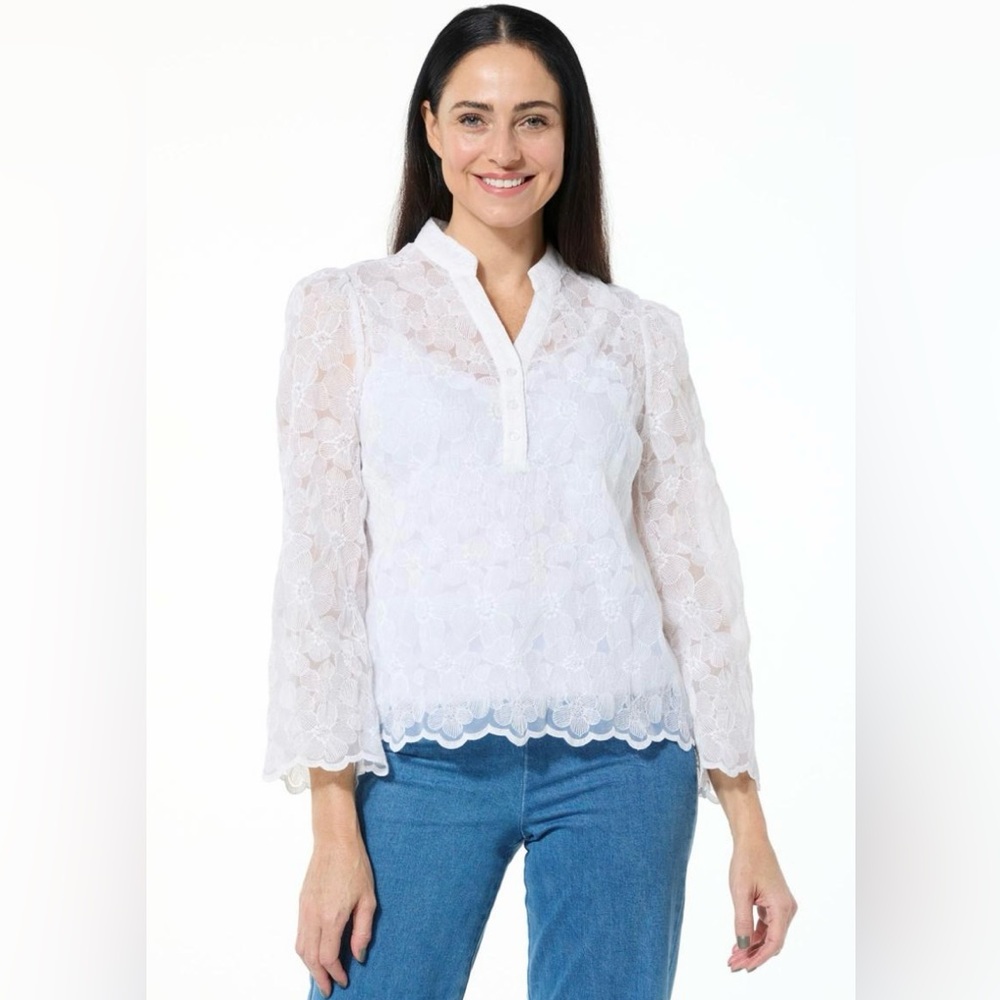 Jaclyn Smith White Floral Lace Blouse - Picture 1 of 6